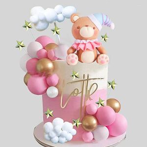 Forniture festive Pink Teddy Bear Baby Shower Cake Decor Balloon Birthday Party Topper Set Happy We Can Wait