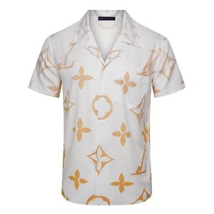 23 Camisa de grife de luxo Camisa de boliche com estampa geométrica da moda masculina Camisa casual de letra havaiana Camisa masculina slim fit manga curta versátil T-shirt
