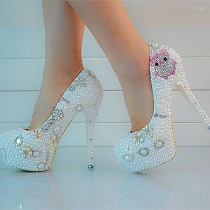 Dress Shoes Gorgeous Lover Platform Party Prom Pump Pig Rhinestone Wedding White Pearl Bridal High Heels Formal Plus Size