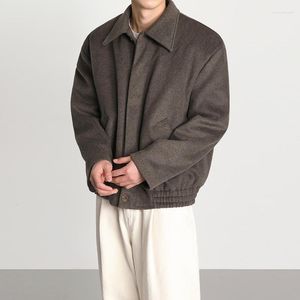 Men's Jackets 2023 Autumn Winter Fashion Korean Loose Outerwear Male Retro Casual Woolen Coats Men Long Sleeve Lapel D250