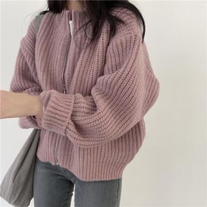 Malhas femininas inverno cor sólida carcela cardigã suéter moda coreana decote em O mangas compridas jaqueta grossa de malha outono agasalhos