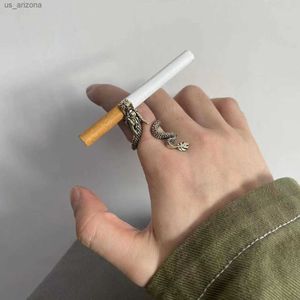 Vintage-Mode vergoldeter Zigarettenhalter-Ring der Zigarettenhalter-Halterung Drachenringe für Männer Persönlichkeit Handschmuck Geschenk L230620