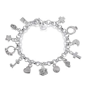 Charm Bracelets Luxo 925 Sterling Sterling Sier Chains Key Lock Cross Rings Star Moon Love Heart Lobster Clasp Bangle For Women Fashion Dro Dheir