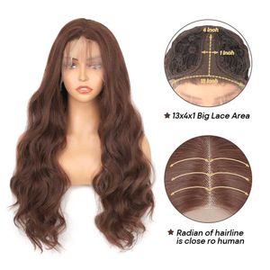 Nxy Chokladbrun spets främre peruk 180% densitet Kroppsvåg färgad syntetisk mörkbrun spets främre peruk för svarta kvinnor Cosplay peruk 230524