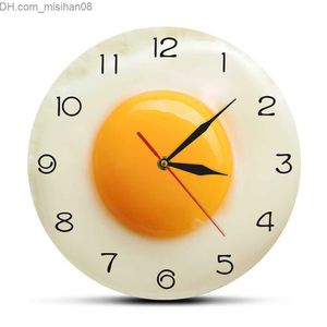 Zegary ścienne Sunny Side Up Jajko sadzone Wystrój kuchni Akrylowy zegar ścienny Jedzenie śniadaniowe Resturant Wall Art Jadalnia Cicha ściana Wiszący zegarek 210930 Z230705