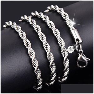 Łańcuchy 925 Sterling Sier 2Mm M Twisted Rope Chain naszyjniki dla kobiet mężczyzn biżuteria 16 18 20 22 24 26 28 30 cali upuść dostarczyć Dhb4Q