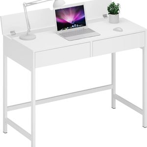 مكتب الكمبيوتر 39 4 34 طاولة كتابة للدراسة للمكتب المنزلي ، مكتب كمبيوتر شخصي بسيط ، إطار معدني أبيض