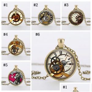 Pendant Necklaces Fashion Punk Bronze Floating Men Gear Dial Vintage Glass Necklace For Women Jewelry Accessories Drop Delivery Penda Dhiir