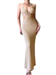 Sexig Grimma Rygglös Lång Klänning Dam Sommar Bodycon Bandage Maxiklänning Elegant Cut Out Beach Party Dress