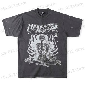 Erkek Tişörtleri Hellstar T-Shirt Yüksek Sokak Vintage Erkekler Kadın Kısa Kollu Üst Tee Kafatası Baskı Hellstar T Shirt T230705