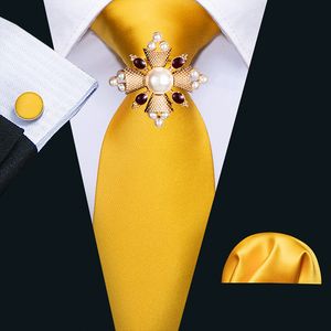 Tie Clips 8 5cm Klasik Turuncu Katı İpek Seti Erkekler için Düğün Damat Hediyesi Barry Wang Knitler Mendil Broş FA 5113 230704