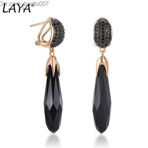 Charm Laya 925 Sterling Silver Inlaid Black Stone Vintage Long Hanging Earrings Lämpliga för kvinnors fest Original Moderna smycken Tillbehör Z230706