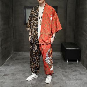 エスニック服スタイルファッションメンズ伝統的な中国唐セット王朝ライオンプリントダンス漢服ダオパオシノワズリファンシーカーディガン276x