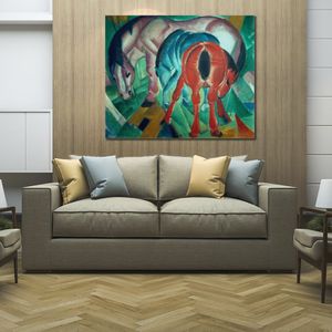 Abstract Cityscape Art on Canvas Mare with Foal Franz Marc Painting Handmade for Dining Room