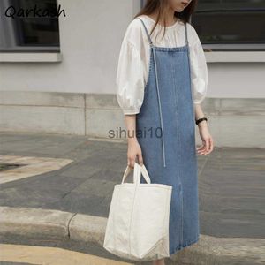 Abiti casual Abito estivo senza maniche Donna Vintage Split Harajuku Vestito estivo coreano Cinturino regolabile a metà polpaccio blu High Street Simple Irregular J230705