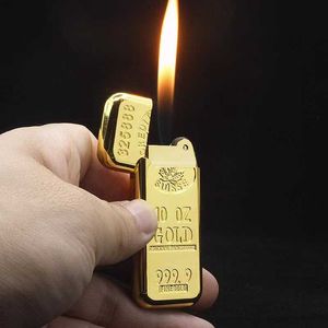 ゴールドバー小さな砥石インフレータブル直火ライタークリエイティブミニレンガ形状タバコアクセサリー BC9S