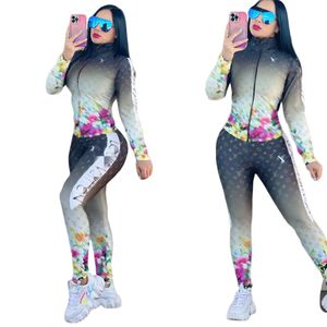 Fato de Treino Feminino Alfabeto Completo Primavera Outono Roupas para Desfile de Moda Manga Comprida Conjunto de Duas Peças Outono Jaqueta Jogging + Calça Rosa Cinza Cor Misturada Fato de Treino Impresso