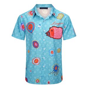 Camisa de grife de luxo masculina, camisa de boliche com estampa geométrica havaiana, camisa casual xadrez masculina, slim fit, manga curta, versátil, camiseta 688