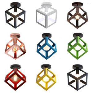 Ceiling Lights Retro Light E27 Indoor Loft Fixture Bedroom Vintage Cube Iron Lamp For Corridor Aisle Balcony Lighting 110V220V