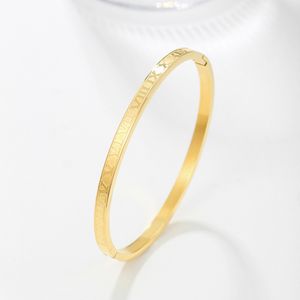 Bracciale rigido con numeri romani dal design classico Gioielli in acciaio al titanio oro per regalo