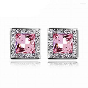 Stud Earrings Elegant Square Shiny Crystal For Women Trendy Geometric Earring Fashion Classic Rhinestone Wedding Jewelry Brincos