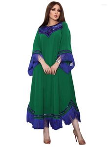 Ethnic Clothing Abayas Muslim Maxi Dress Women With Tassel Arab Dubai Islamic Fashion Sequin Splice Jalabiya Elegant Party