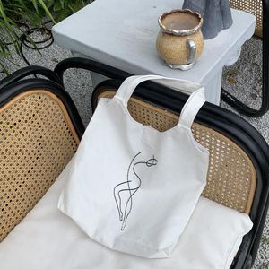 Shoppingväskor Harajuku Mode Svart Ulzzang Söt väska Canvas Tote Mamma Återanvändbar tyghandväska Axel för kvinnor