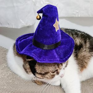 Dog Apparel Pet Costume Hat Novelty Adjustable Witch Headwear Halloween Purple Velour Supplies Cap For Cat