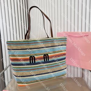 Designer Beach Bag Women Tote Bags Letter Printed Stripe Straw Woven Bag Outdoor Travel Vacation Handbag Fashion Versatile