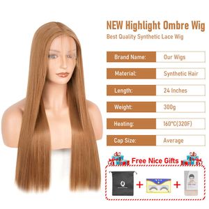 Nxy Ginger Parrucche frontali in pizzo lungo e dritto Parrucche biondo miele Parrucche sintetiche resistenti al calore da donna Linea sottile naturale con capelli per bambini 230524