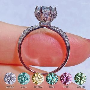 Clusterringe Farbe D VVS1 Moissanit Ring Blumendesign 1 Blau Grün Gelb Rosa Rot Diamant 925 Silber Platiniert Für Frauen