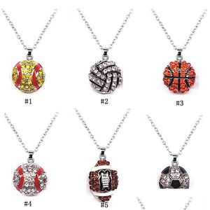 Pendant Necklaces Sports Ball Crystal Softball Baseball Basketball Football Soccer Volleyball Rugby Chains For Women Men Fashion Dro Dhxf7