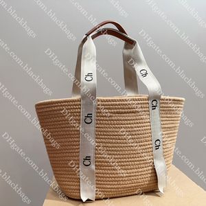 Bolsa de praia feminina de grife em tecido, bolsa de mão de palha de grande capacidade, bolsa de ombro para viagem fashion