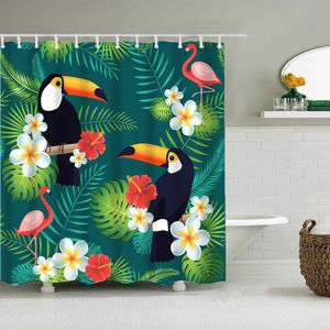 Zasłony tropikalne liście palmowe liście bananu zasłona prysznicowa płonąca papuga zasłony łazienki z haczykami wodoodporne ekran kąpiel