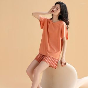 Sovkläder dam Modal Pyjamas Set Sommar 2023 Kortärmade shorts Tvådelade hemkläder Enkel Söt Lös Loungewear