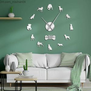 Relógios de parede Staffordshire Bull Terrier Faça você mesmo Grande Relógio de parede Staffie Faça você mesmo Arte de parede gigante Decorativo Relógio de parede Ornamento de raça de cachorro Presente em memória Y200109 Z230705