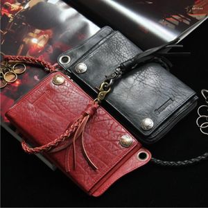 Wallets Ruil Top Quality Fashion Men's Wallet Personality Handmade Cow Leather Zipper Handbag Coin Dollar Wearable Card Holder Purse