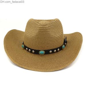 Cappelli a tesa larga Cappello da spiaggia estivo alla moda Cappelli di paglia di carta da cowboy per uomo Donna Cappello con visiera parasole stile Panama a tesa larga con cintura Decor Z230706