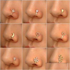 Nose Rings Studs 16 Styles Small Copper Fake For Women Non Piercing Gold Plated Clip On Cuff Stud Girls Fashion Party Jewelry Drop Dhhid