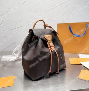 Luksusowy projektant plecak dla kobiet księgarnia Montsouris plecaki oryginalna skórzana kobieta wodoodporna torba mody Brown Flower Black Black Expossed Back Pack 45501