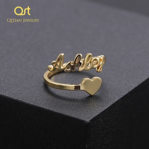 Band Rings Personalized filled heart shaped name ring/cut unique ring/girlfriend wife mother gift statement jewelry - adjustable neckline 230704