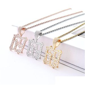 Pendant Necklaces Hip Hop Digital 69 Necklace For Men Women Iced Out Bling Cz Numeral Gold Sier Twisted Chain Hiphop Rapper Jewelry Dhgiw