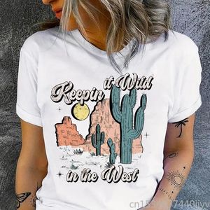 Camisetas Femininas Keepin It Wild In The West T-Shirt Feminina Western Hippie Boho Travel Shirt Manga Curta Roupas Vintage