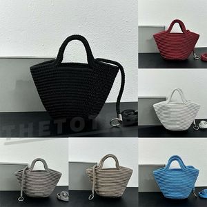 Ibiza Kleiner Korb aus schwarzer Cord-Einkaufstasche Sommer-Strandtaschen für Damen Zwei Griffe Handtaschen Luxus-Designer-Tragetaschen mit Riemen