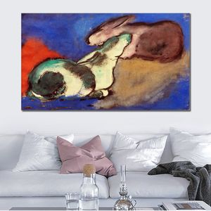 Arte em tela abstrata Tow Sleeping Rabbits Franz Marc Pintura a óleo artesanal Decoração moderna Apartamento estúdio