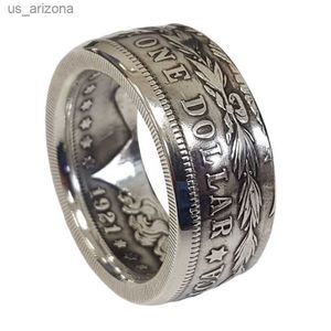 Morgan Silver Dollar Coin Ring 'Heads' Placcato argento fatto a mano da donna Uomo Vintage Punk Personality Coin Anelli Gioielli di moda L230620