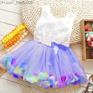 Girl's Dresses Retail Summer Toddler Girl Dress Rose Flower Colorful petals Gauze Baby Tutu Dresses Sleeveless Kids Vest Princess Dress 2015 Costumes TR101 Z230706