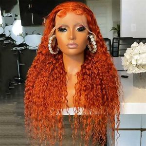 Крайственные вьющиеся синтетические кружевные передние парики для женщин апельсиновое имбирное парик Синтетическое кружевное парик