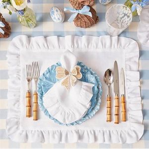 テーブルナプキン 4 個 30 45 高品質リネンフリルプレースマットクラシックレストランディナー結婚式飾る純粋なカスタム布ナプキン