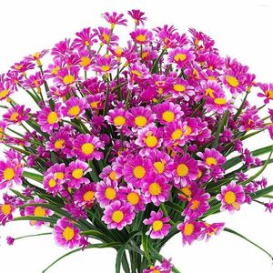 Decorative Flowers 4 Bundles Outdoor Artificial Daisies Shrubs Faux Plastic Greenery For Indoor Outside Hanging Stem